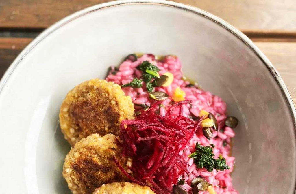 Polpette vegane nel menu di Mairube ristorante a Lucerna
